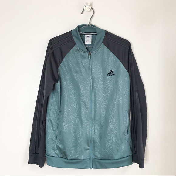 Adidas Embossed Floral Track Jacket Green Size Large - Picture 2 of 10